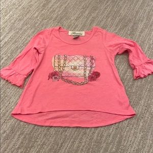 Girls pink Bag with flowers ruffle sleeve tee.